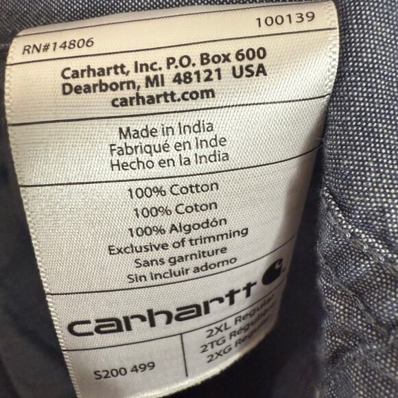 CARHARTT Men's 2XL Relaxed Fit 100% Cotton Short Sleeve Button Down Shirt Blue - Picture 6 of 7